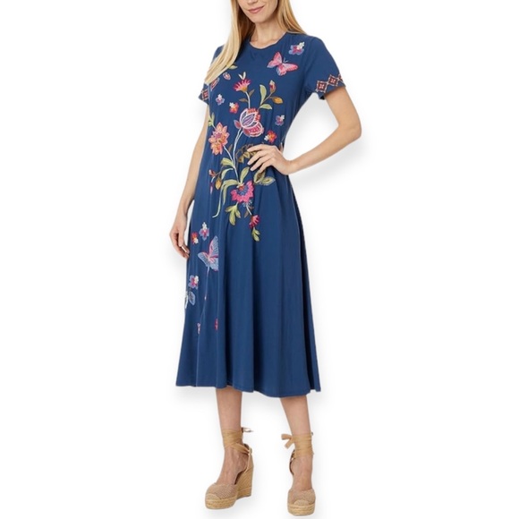JOHNNY WAS Gracey Dress Crew Neck Swing Maxi Floral Butterfly Embroidery NWT - Picture 9 of 13